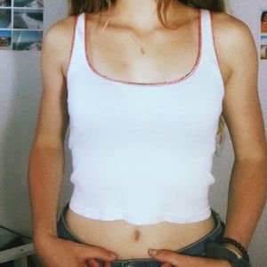 Brandy Melville White Tank Top With Red Hem